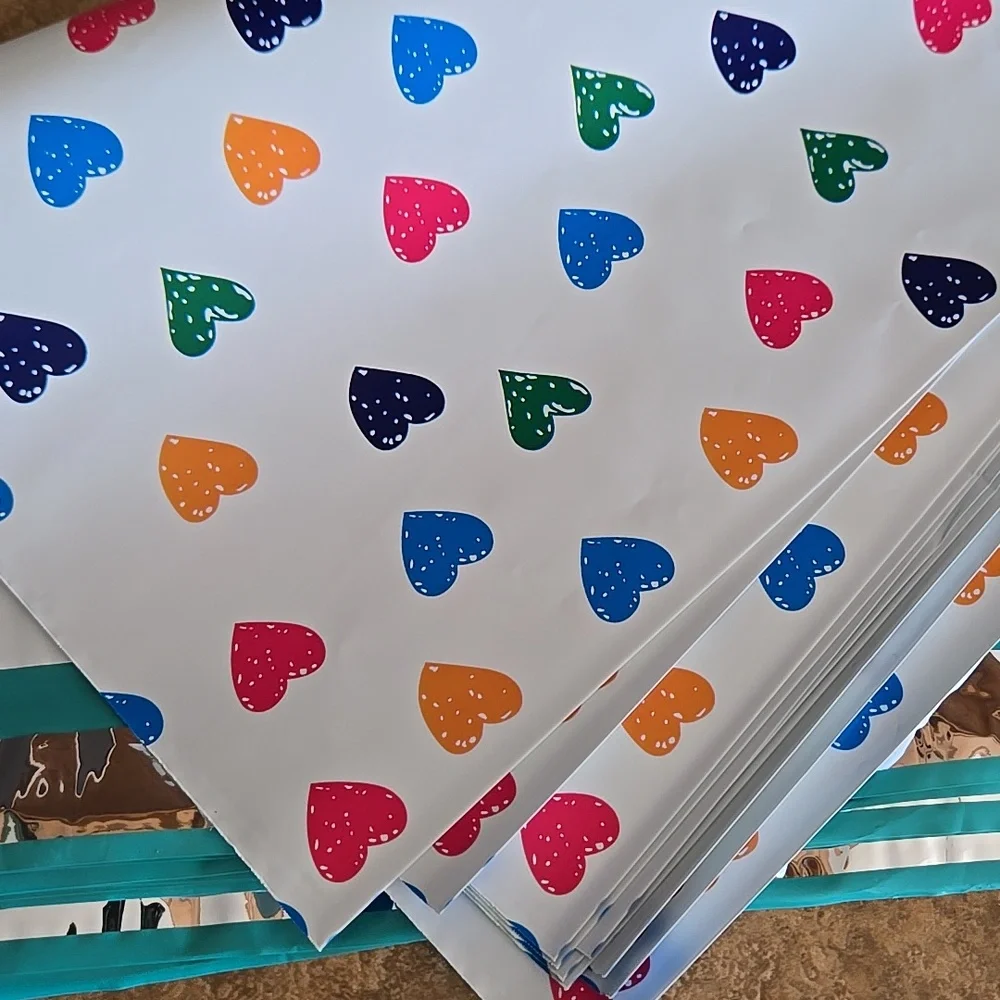 Mylar Colorful Heart Pattern Polymailer White with Multi Hearts Office Supply